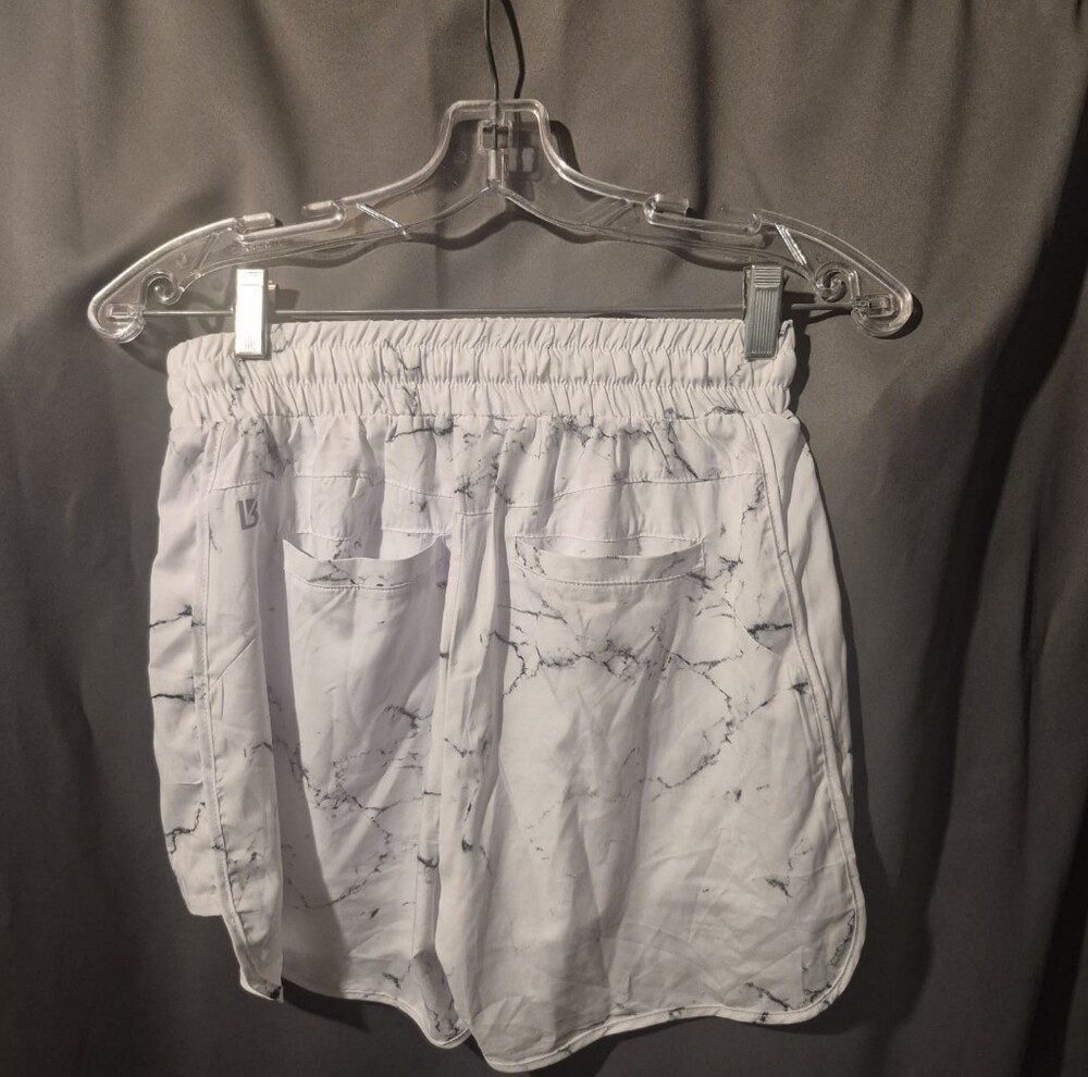 Buff Bunny White Marble-Print Women’s Active Shorts